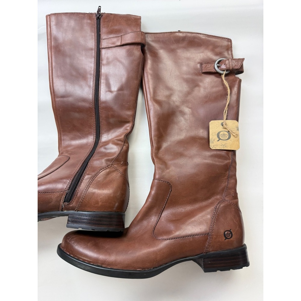 BORN Women's Brown Leather Tall Knee High Riding Boots Buckle Sz 9.5 New